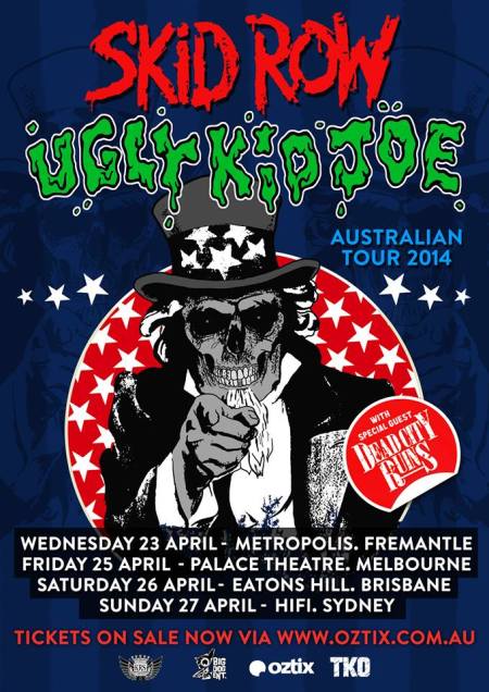 Skid Row - Ugly Kid Joe - Australian Tour 2014 - concert flyer