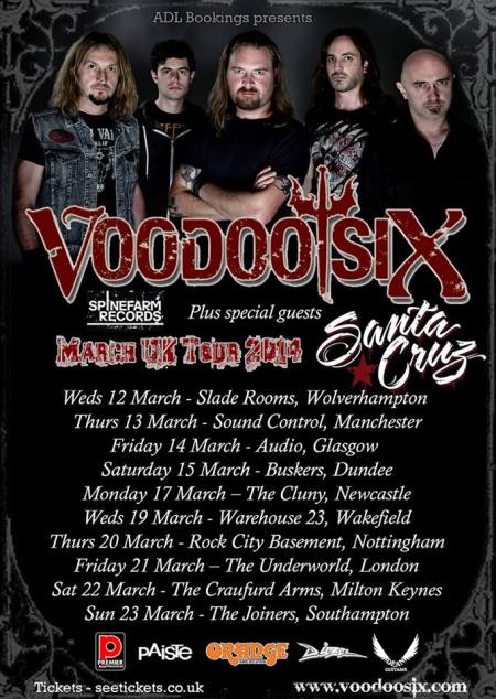 Voodoo Six - UK March 2014 Tour - promo flyer - #2