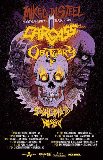 Carcass - Obituary - Promo Tour Flyer - Inked In Steel - 2014