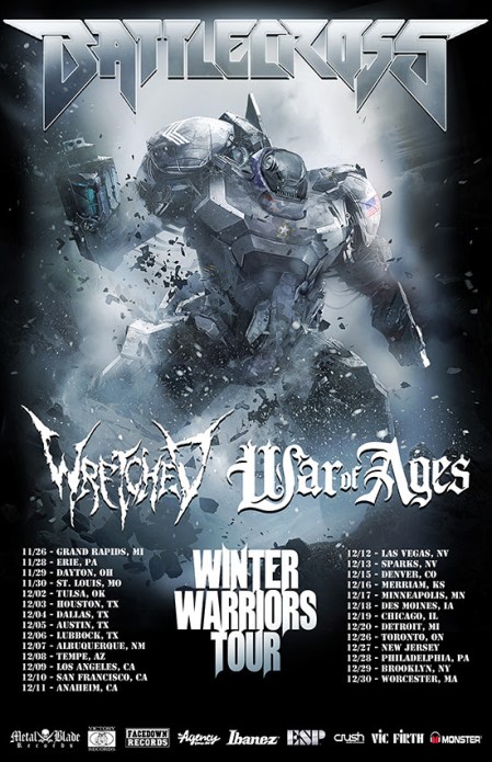 Battlecross - Wretched - Winter Warriors Headlining Tour - promo flyer - 2014