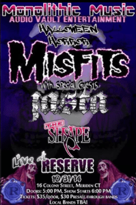 Misfits - Jasta - The Reserve - Meriden - CT - concert promo flyer - Oct 31- 2014