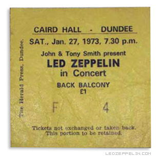 Led Zeppelin - Caird Hall - Scotland - january 27 - 1973 ticket - MO