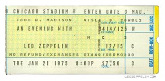 Led Zeppelin - Chicago Stadium - ticket stub - January 21 - 1975