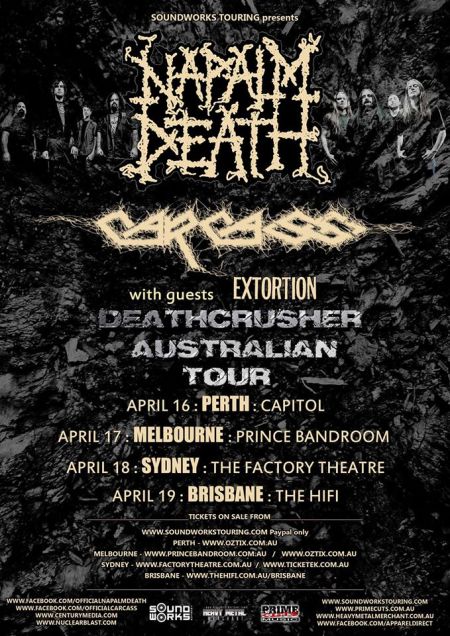 Napalm Death - Carcass - Deathcrusher Australian Tour - promo flyer - April - 2015 - #33NDCMO