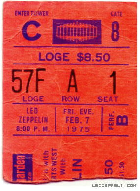 Led Zeppelin - February 7 - 1975 - Madison Square Garden - ticket stub - promo