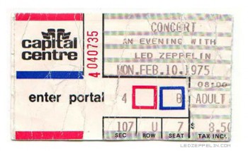 Led Zeppelin - Landover Michigan - February 10 - 1975 - ticket stub - promo