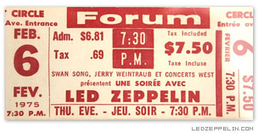 Led Zeppelin - Montreal Forum - ticket pic - 1975 - Feb 6th - #6LMO
