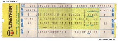 Led Zeppelin - ticket promo - 1975 - Nassau Coliseum - Feb - 13 - MOLZ
