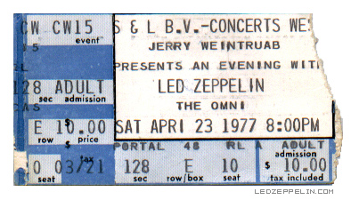 Led Zeppelin - ticket stub - The Omni - Atlanta - 04 - 23 - 77 - #10423JPMO