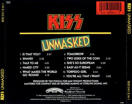 Kiss - Unmasked - CD - back cover - track listing - 1980 - #33MOAF0520