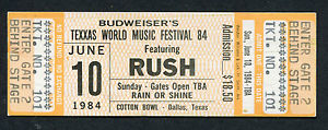 Rush - ticket - Texxas Jam - 1984- #0610MOFILN