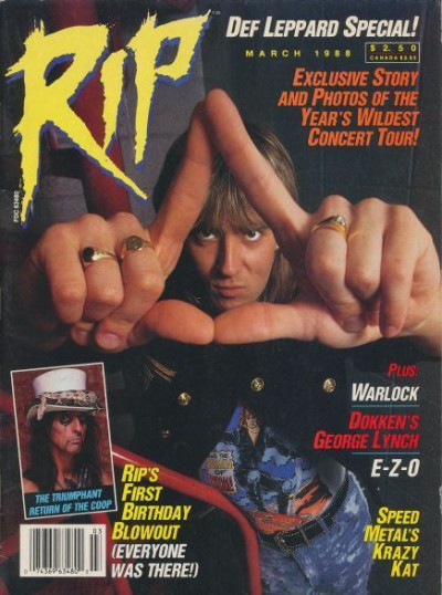 Joe Elliot - Def Leppard - RIP Magazine - cover promo - March 1988 - #GMMMSA3030S3