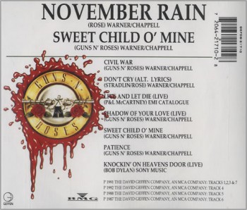Guns N Roses - November Rain CD - back cover pic - Australian - promo pic - #07070733MNMMSAS