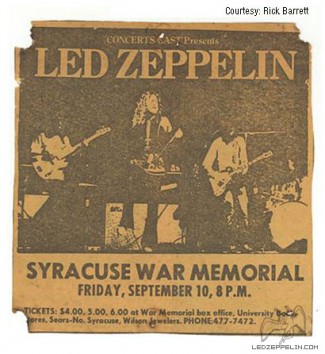 Led Zeppelin - 1971 - Syracuse NY - Onondaga - concert flyer - #0910MOSNMMFE