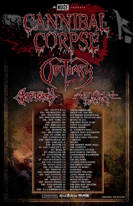 Cannibal Corpse - Obituary - North American Tour 2016 - promo flyer - #MOSNMSC339933