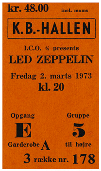 Led Zeppelin - 1973 - Copenhagen Denmark - concert ticket - #M)333999MF