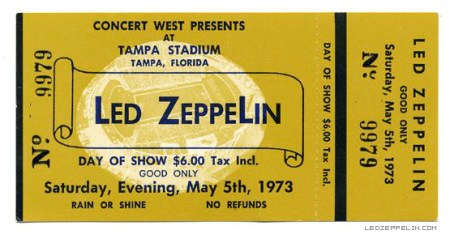 Led Zeppelin - Tampa Florida - ticket stub - May 5 - 1973 - #MO99ILMFG