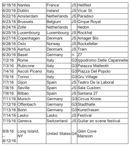 Joe Satriani - European Tour - Summer - 2016 - shedule of dates - #MO9995ILMGCS33