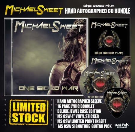 Michael Sweet - hand autographed CD bundle - promo flyer - One Sided War - 2016 - #MO99ILMF33