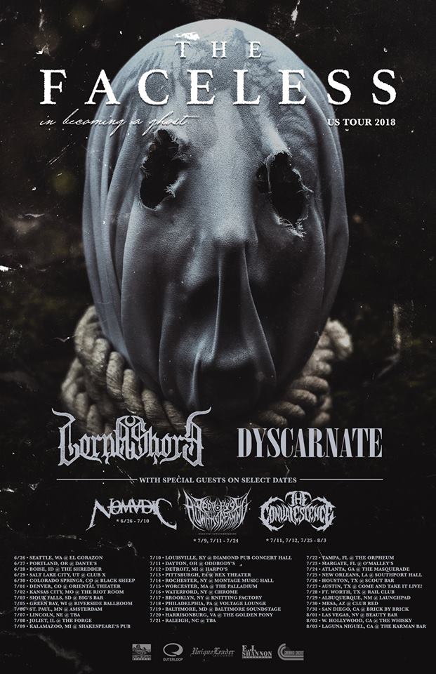 The Faceless - In Becoming A Ghost - US Tour - flyer - 2018 - #33MO33ILMG332